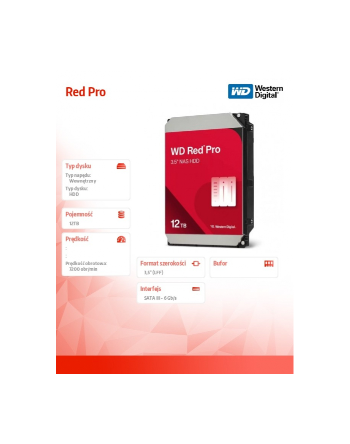 western digital Dysk HDD Red Pro 12TB 3,5'' 256MB SATAIII WD122KFBX