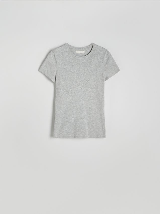 Reserved - Bawełniany t-shirt slim fit - jasnoszary