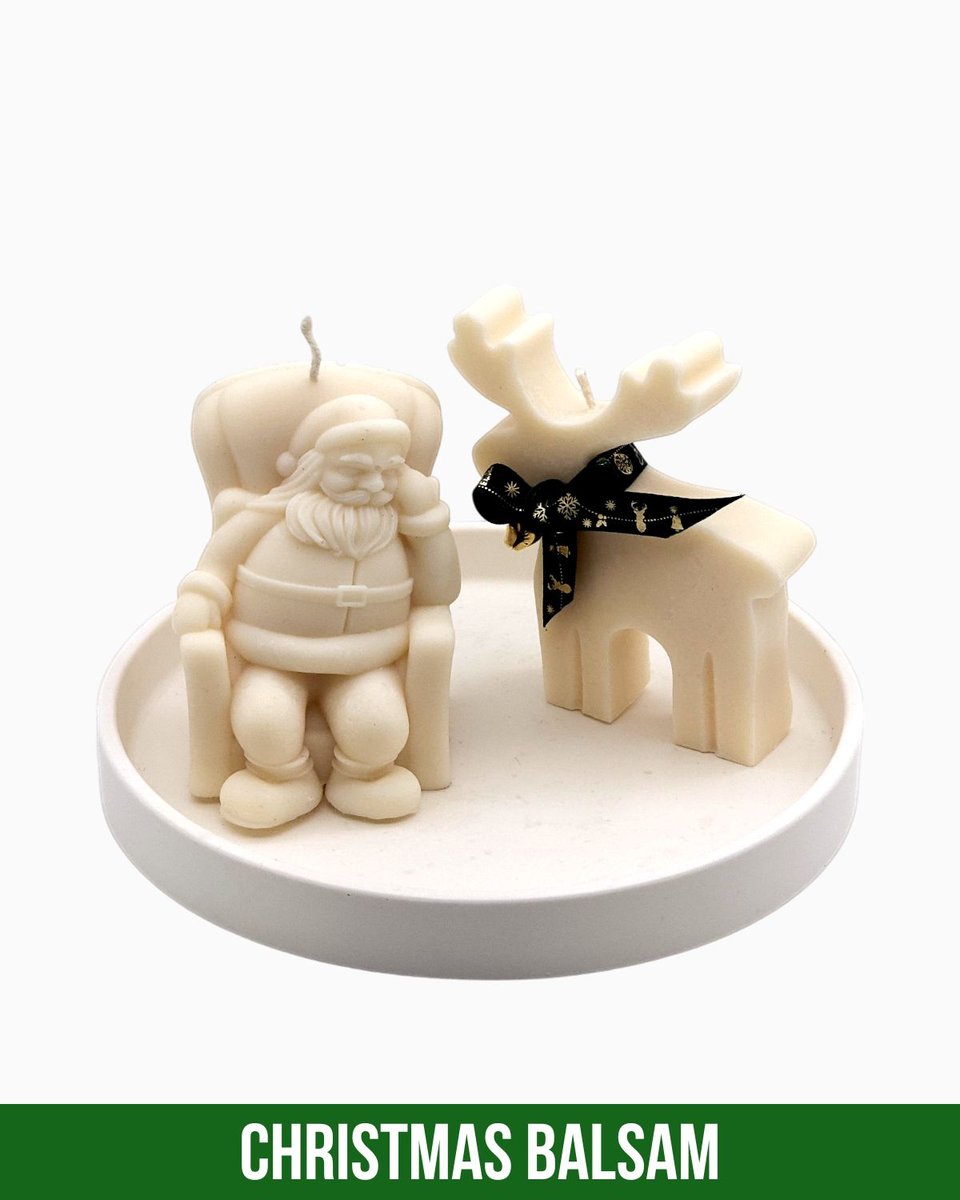 Zestaw Świąteczny - 3 elementy - Dwie Świece Sojowe - Podstawka - Idealny na Boże Narodzenie - Zapach Christmas Balsam