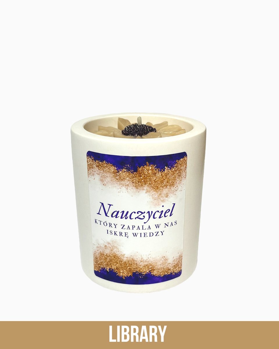 Świeca Zapachowa - Iskra Wiedzy - 220 ml - Świeca z Dedykacją dla Nauczyciela - Zapach Biblioteki