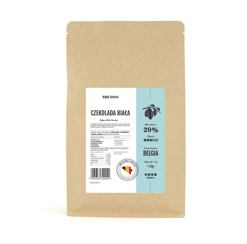 Czekolada biała belgijska w dropsach 29% 1kg Tortino