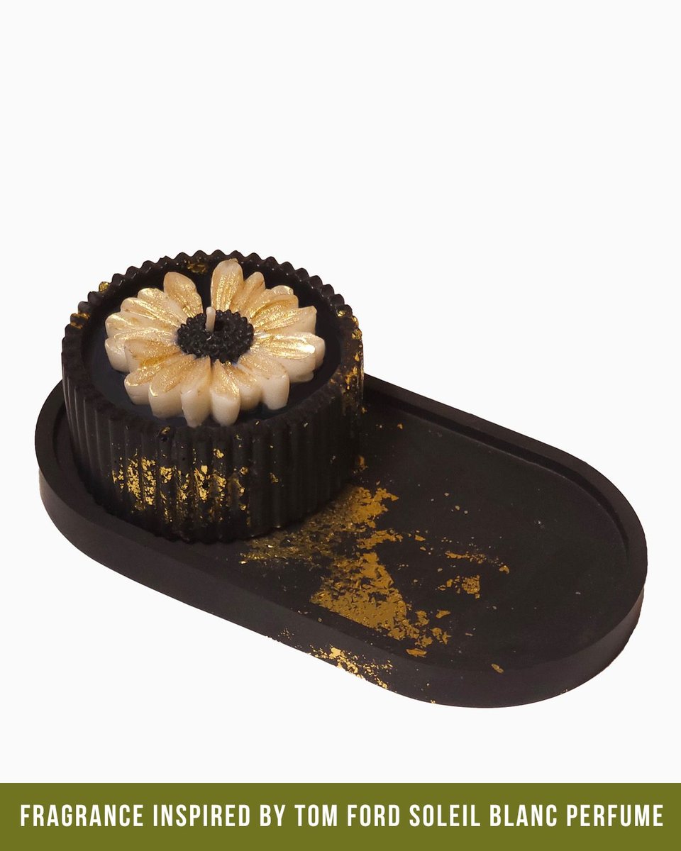 Zestaw Złoty Blask Natury - Świeca Perfumowana 75ml - Podstawka Gipsowa - Zapach Inspirowany Perfumami Tom Ford Soleil Blanc