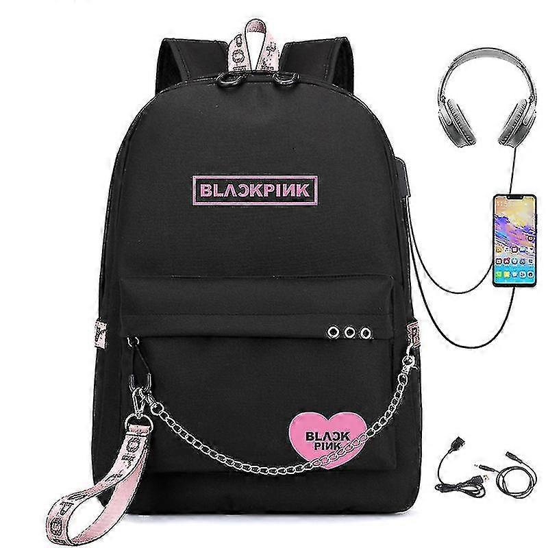 Black.pink Plecak USB Akumulator Plecak Torba szkolna Czarny