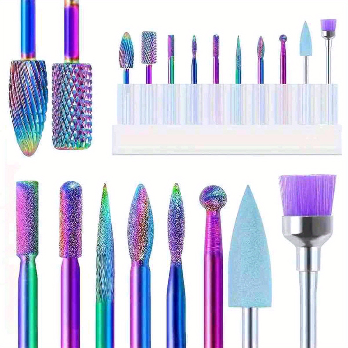 TEMU 10/11/13/19szt./pudełko Profesjonalny ceramiczny zestaw wierteł do paznokci Elektryczny pilnik do manicure Wiertło do paznokci z żelu akrylowego