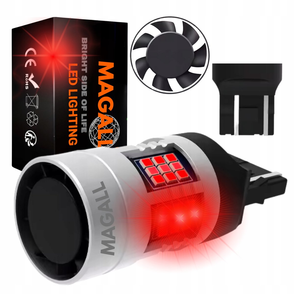 ŻARÓWKA LED W21/5W T20 7443 MAGALL FAN-CAN CANBUS CZERWONE MOCNE STOP