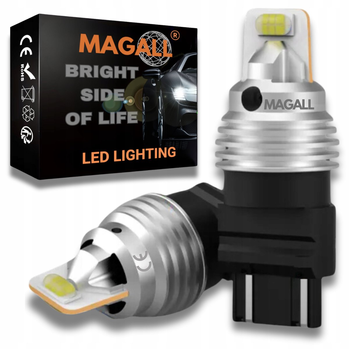 ŻARÓWKI LED P27/7W 3157 MAGALL BIAŁE MOCNE 1600LM DRL POSTOJOWE 12V