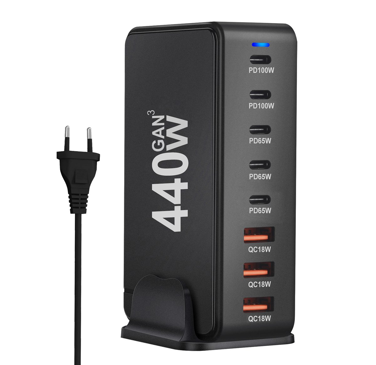 SZYBKA ŁADOWARKA 8 w 1 GaN III 440W PD 5x USB C 3x QC 3.0 DO LAPTOPA IPHONE