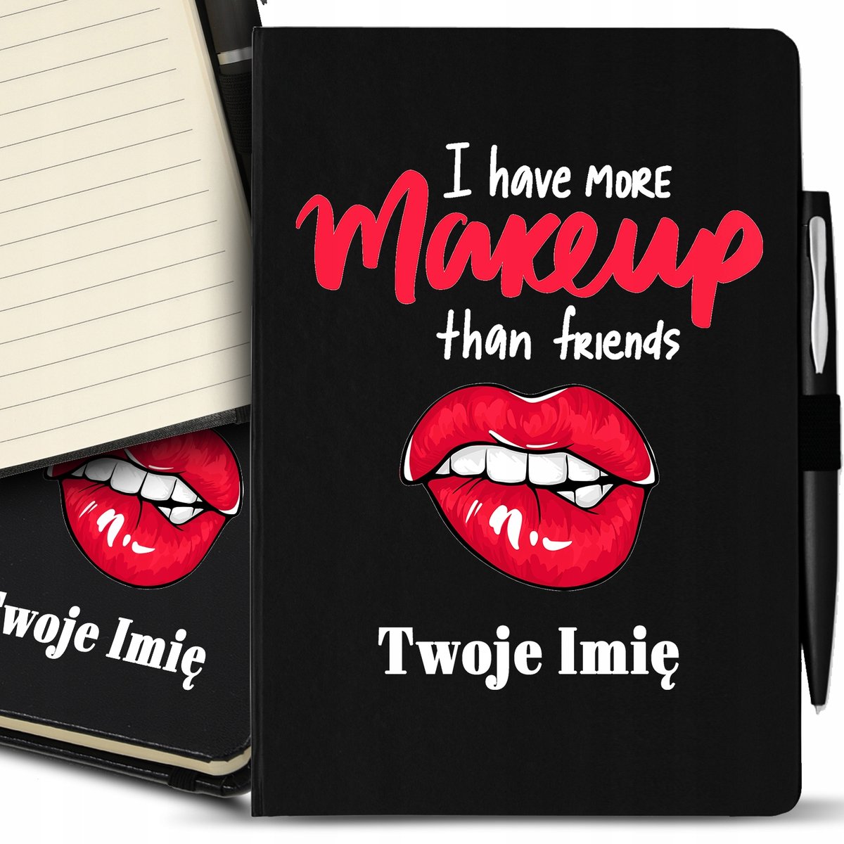 Notes A5 Czarny + Długopis MORE MAKE UP IMIĘ Wzory