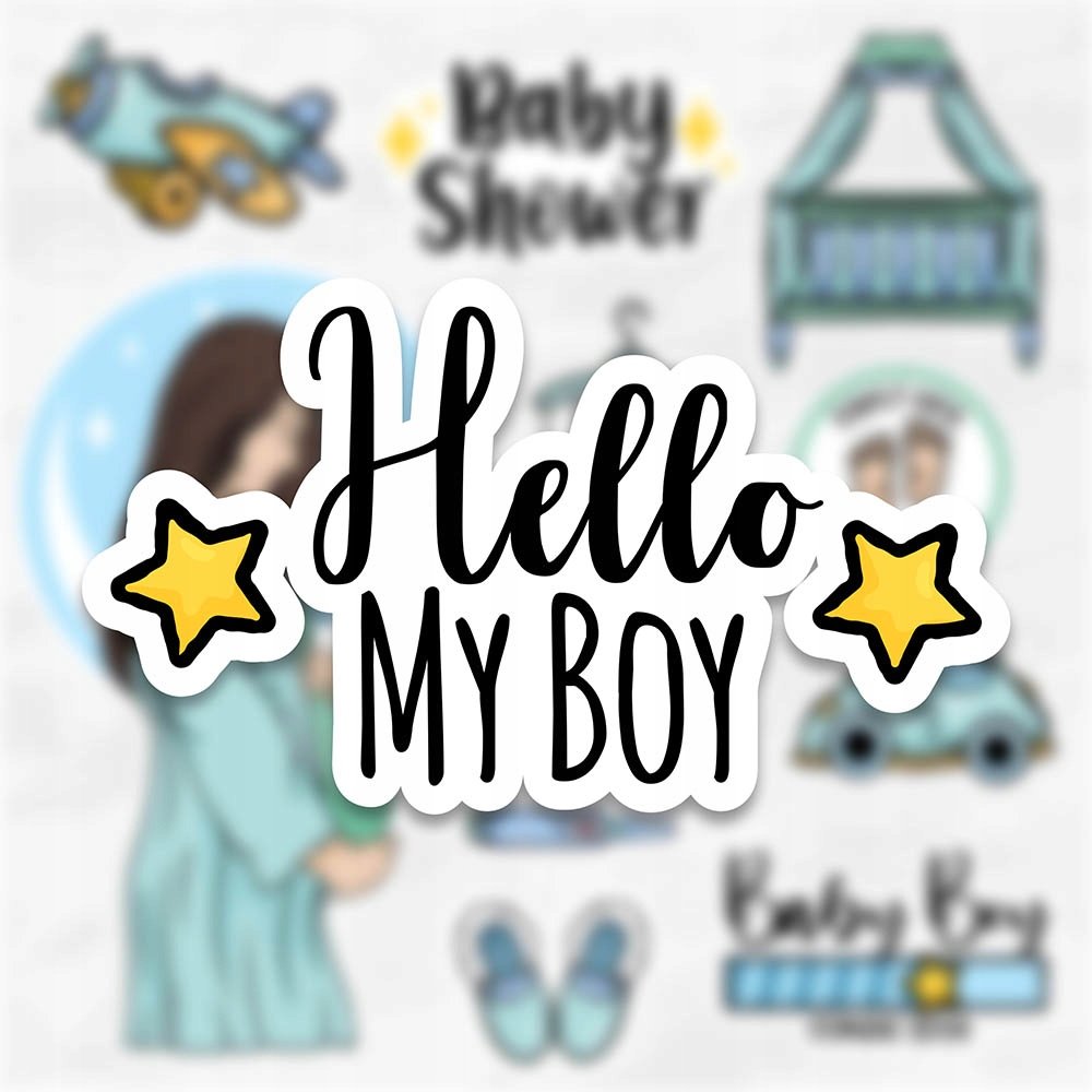 Naklejki Do Planera Kartek Albumu BABY SHOWER Baby Boy - 11 Naklejek