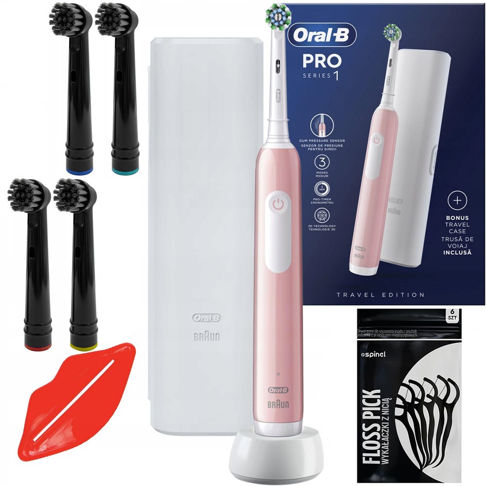 Szczoteczka Oral-B Pro 1 Różowa + etui white + 4x końcówki black