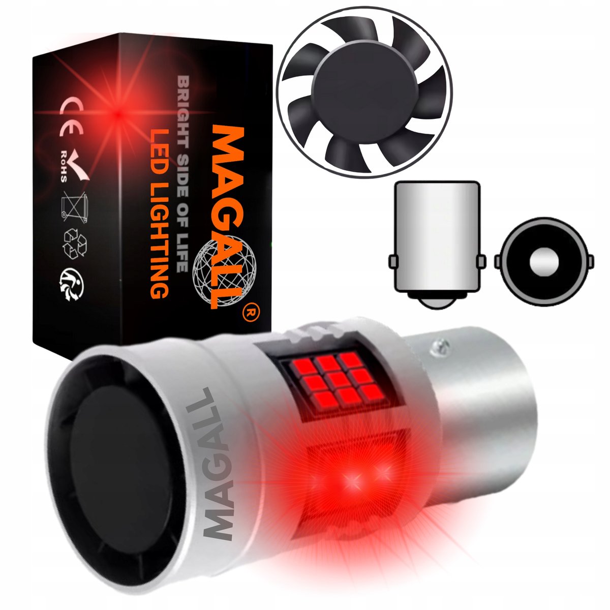Żarówka LED P21W Ba15S 1156 Canbus Magall Fan-Can Mocne Czerwone Stopu