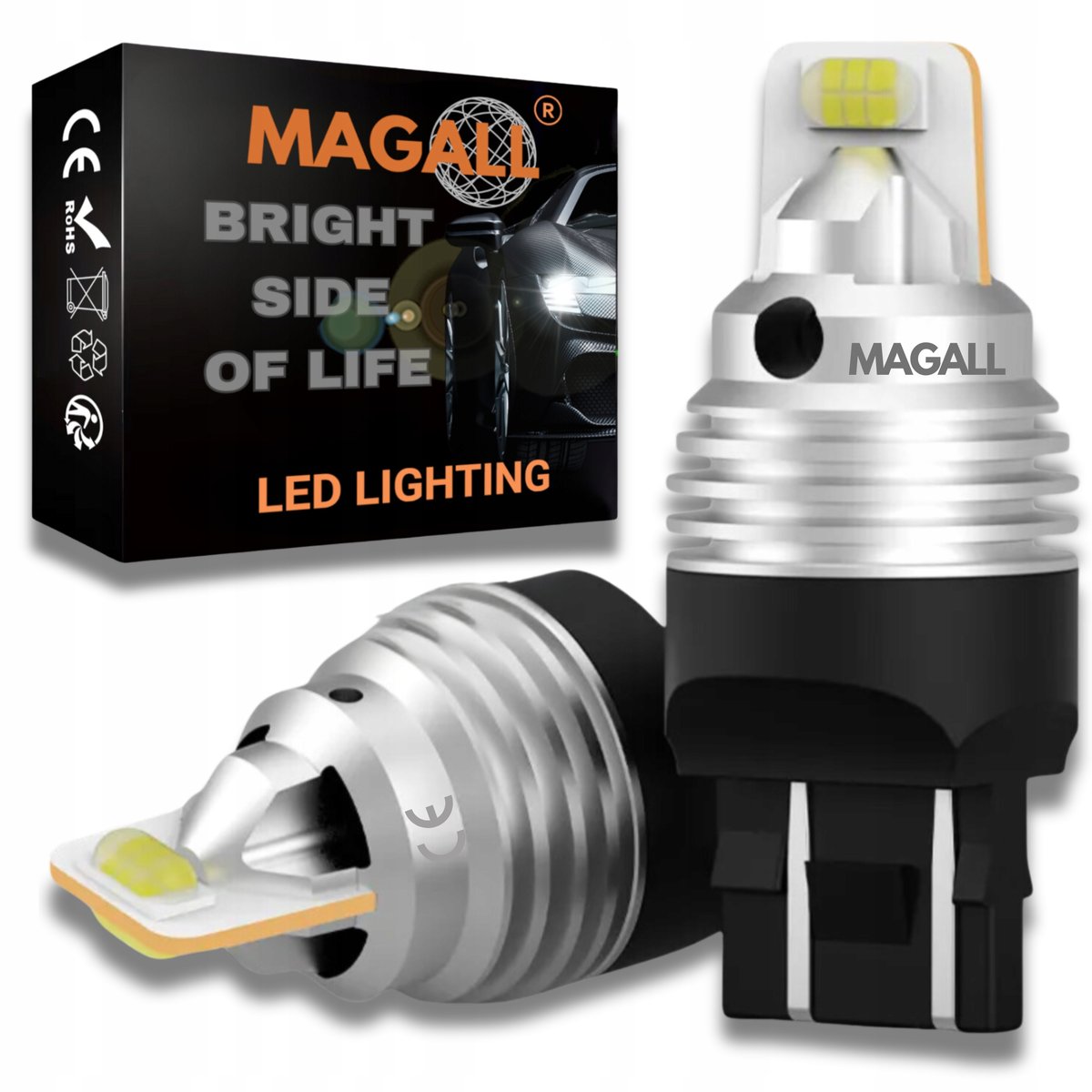 ŻARÓWKI LED W21/5W T20 7443 MAGALL BIAŁE MOCNE 1600LM DRL POSTOJOWE 12V