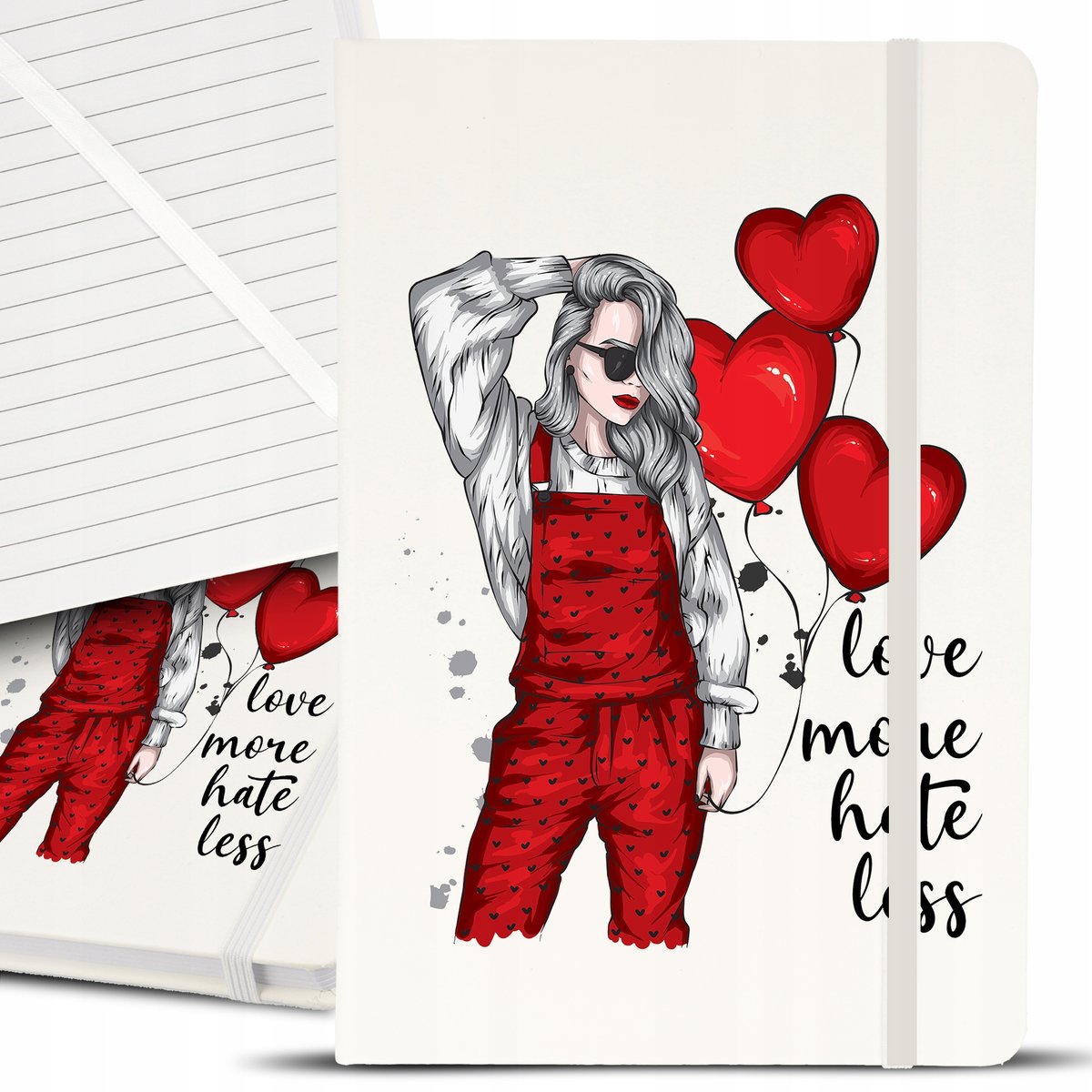 Notes Notatnik A5 Biały LOVE MORE HATE LESS Wzory