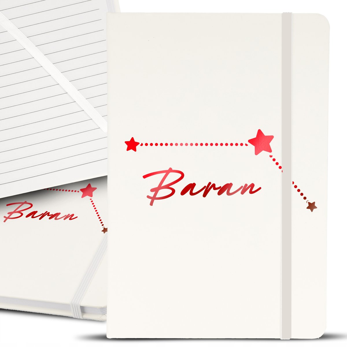 NOTES NOTATNIK RED NA PREZENT BIAŁY Z GUMKĄ A5 ZNAKI ZODIAKU BARAN WZORY