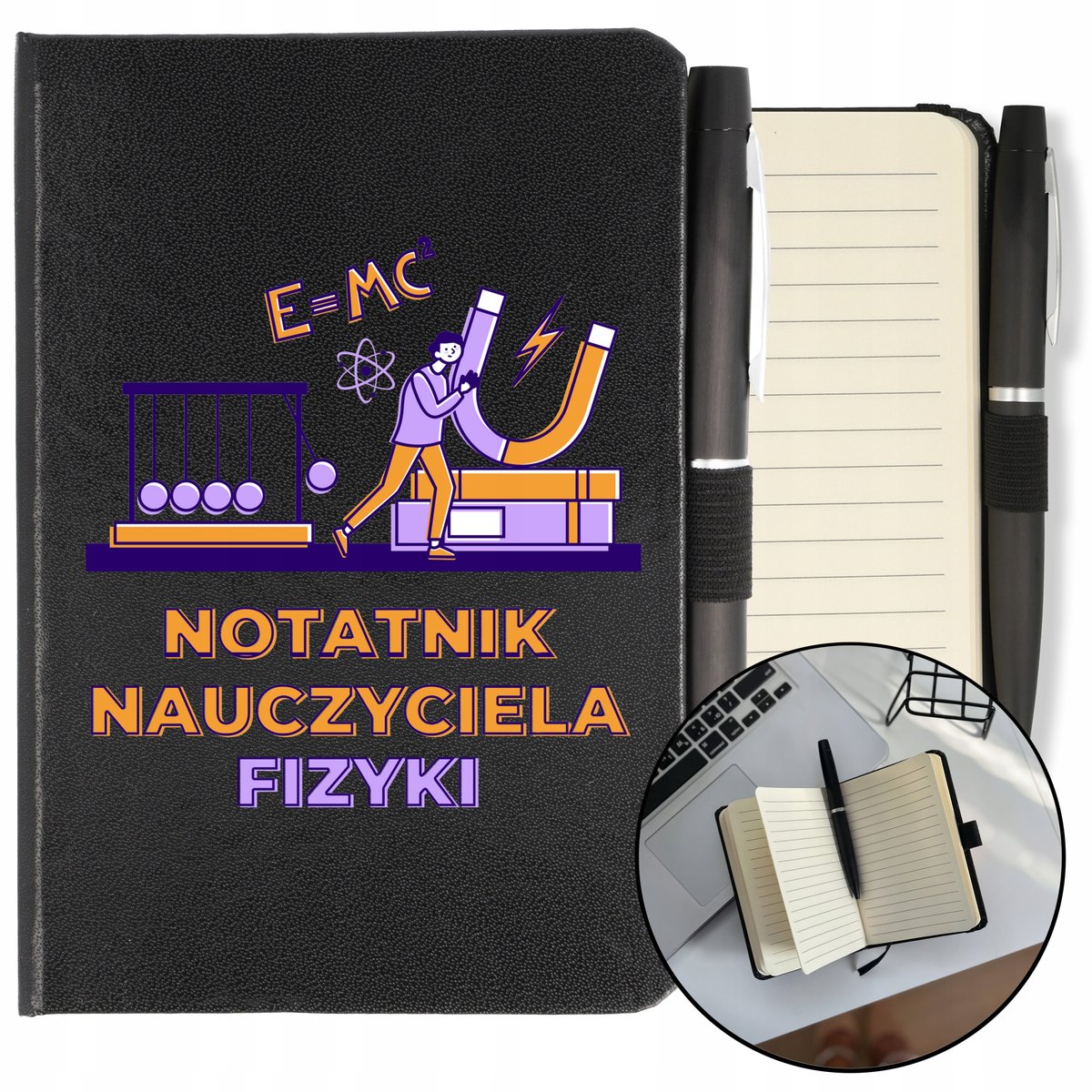 NOTES + DŁUGOPIS DLA NAUCZYCIELA FIZYKI A6 CZARNY