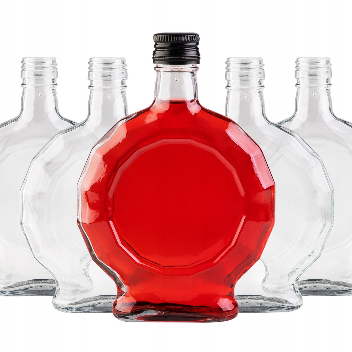ZESTAW 5x Butelki szklane MEDALION 250 ml z zakrętkami na NALEWKI LIKIERY