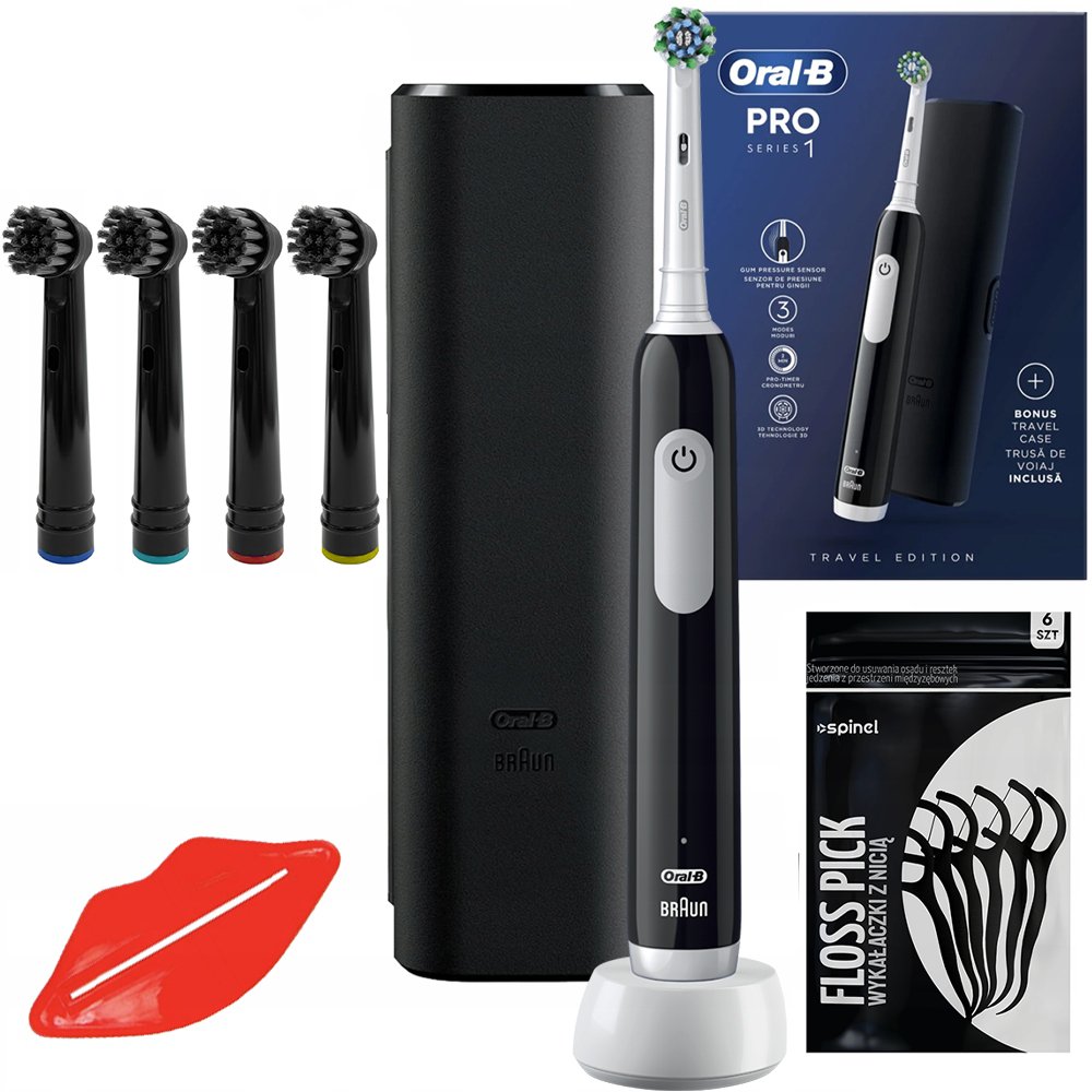 Szczoteczka Oral-B Pro 1 Czarna + etui black + 4x końcówki black