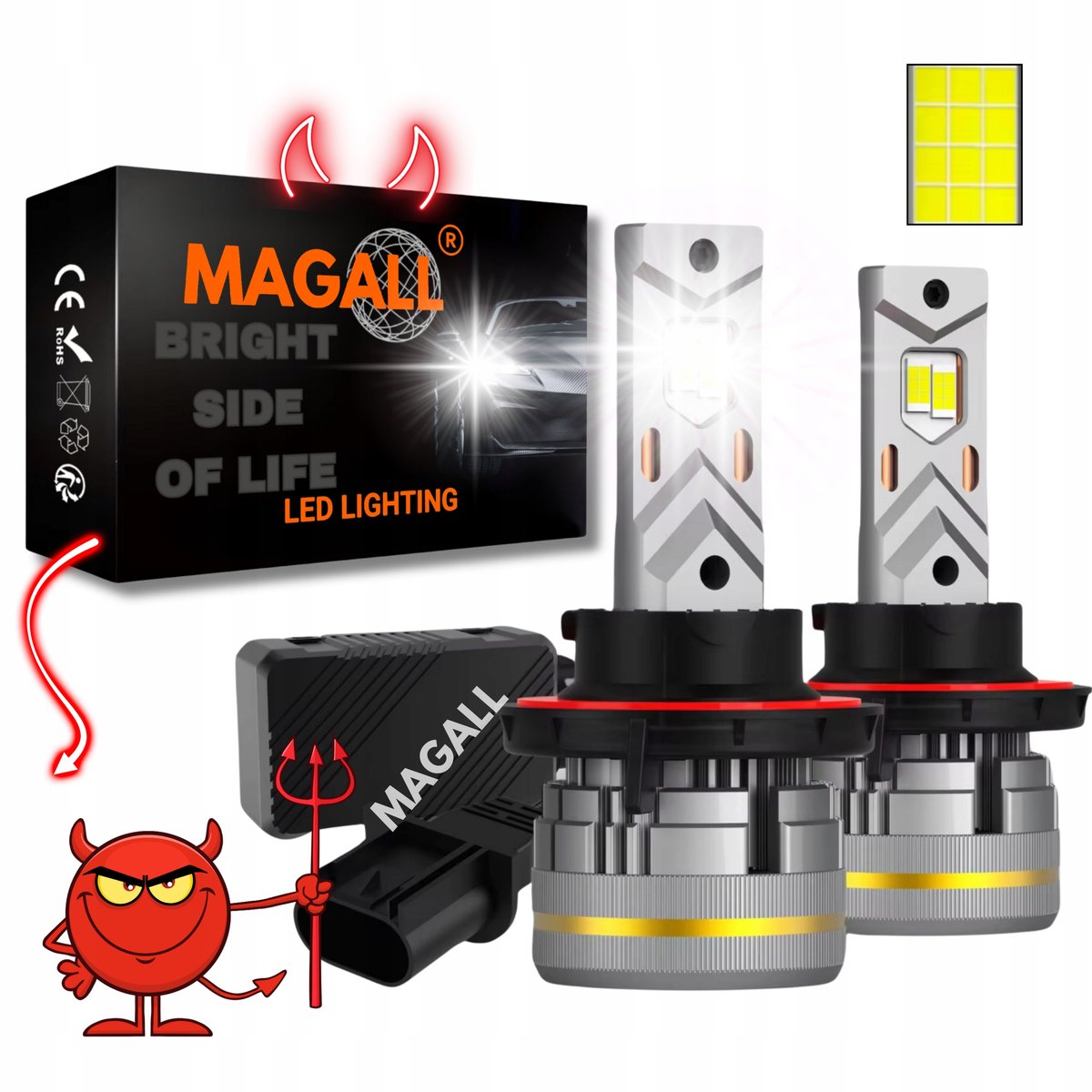 ŻARÓWKI H13 LED CANBUS MAGALL LUCYFER BARDZO MOCNE ŚWIATŁO 48000LM 200W