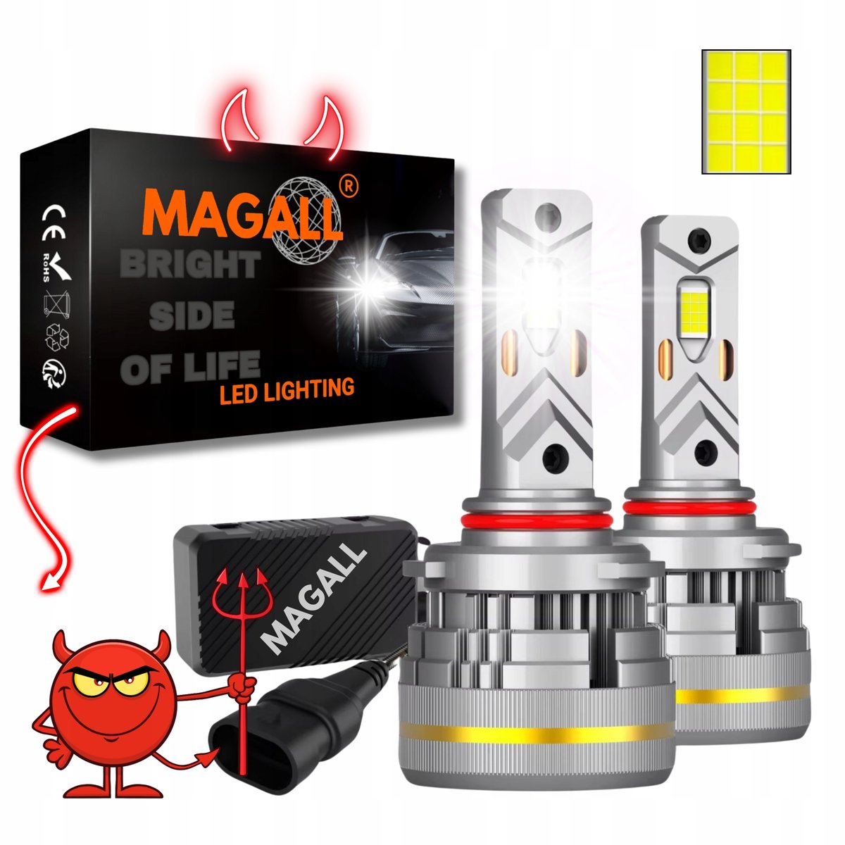 ŻARÓWKI HB3 LED CANBUS MAGALL LUCYFER BARDZO MOCNE ŚWIATŁO 48000LM 200W