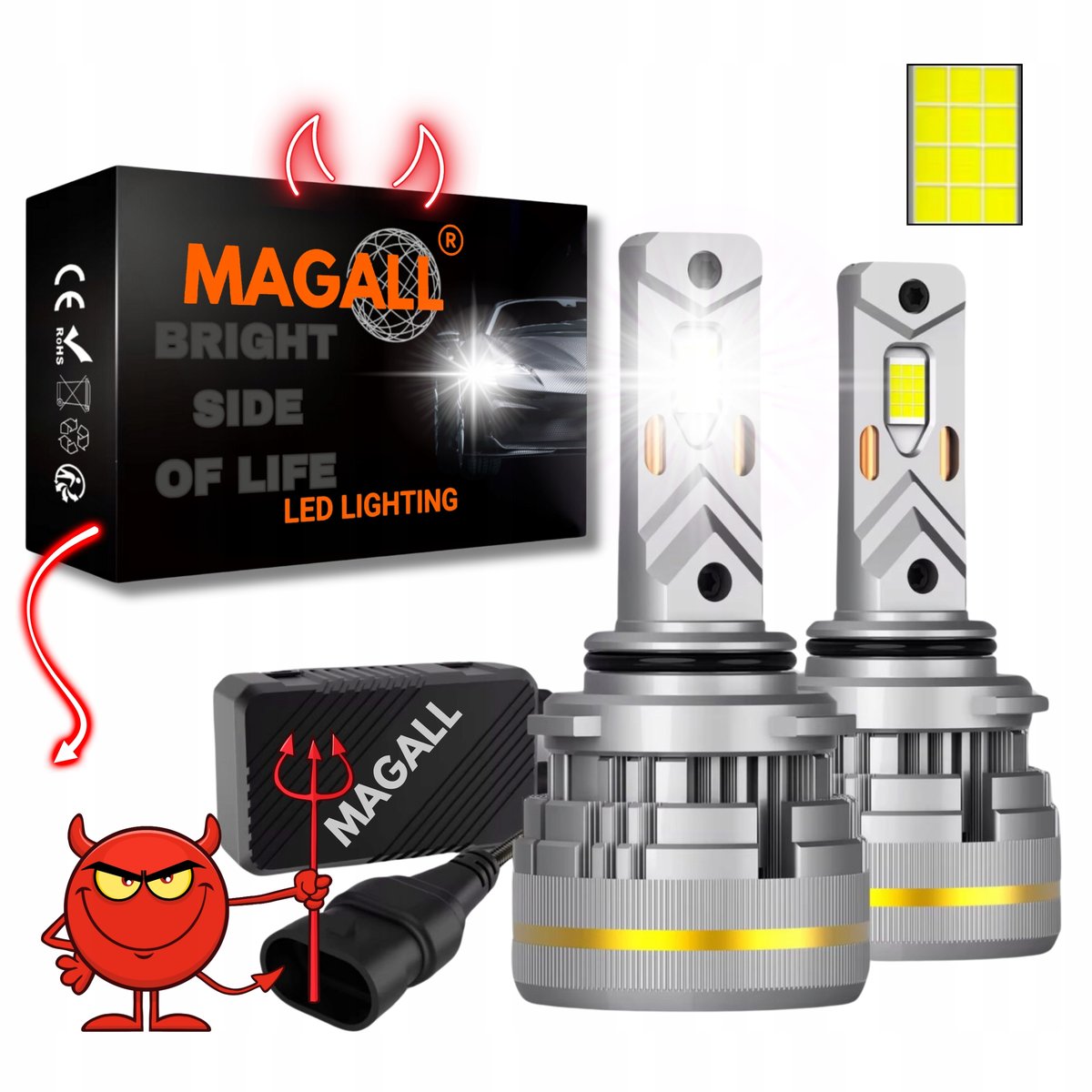 ŻARÓWKI HB4 LED CANBUS MAGALL LUCYFER BARDZO MOCNE ŚWIATŁO 48000LM 200W