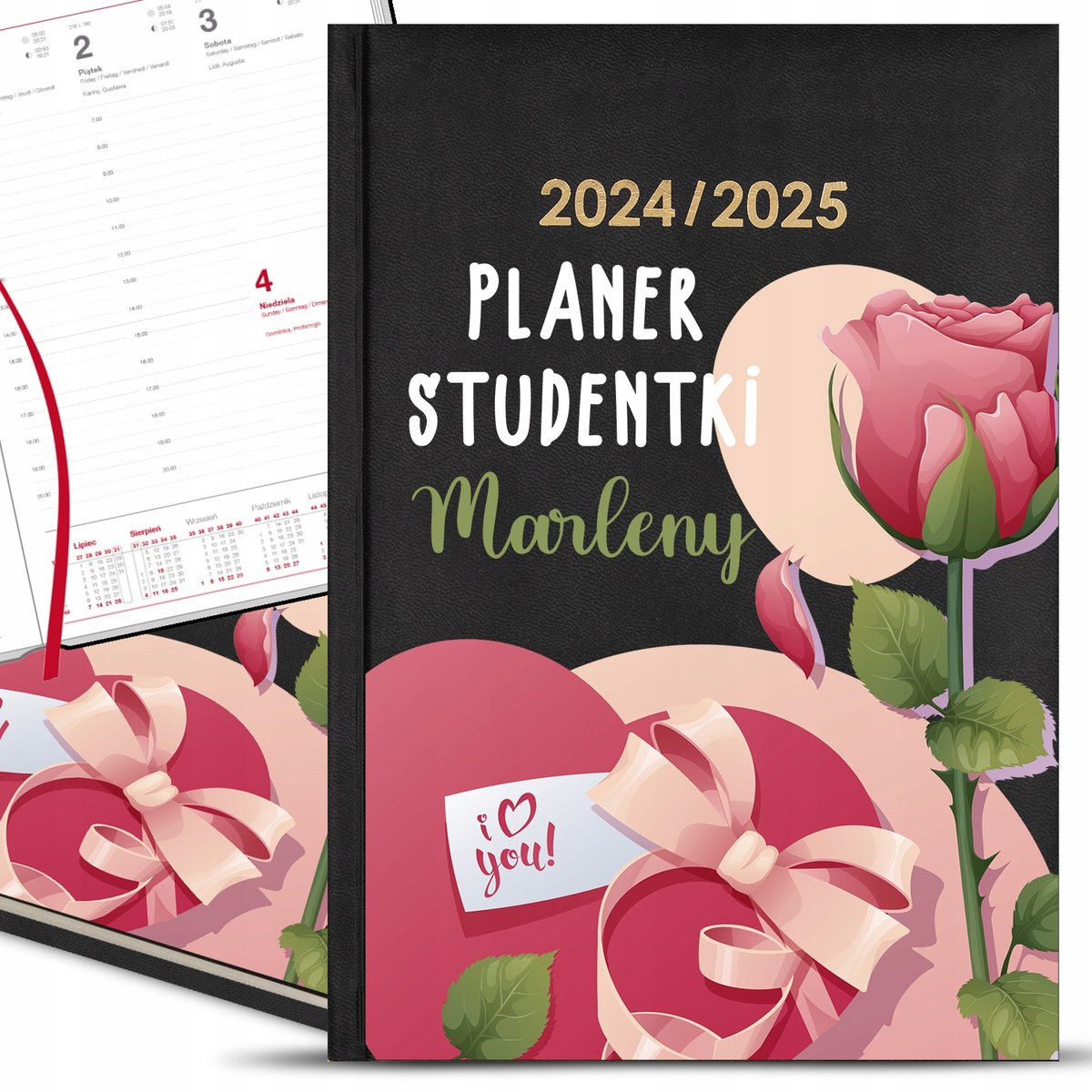 KALENDARZ STUDENTA Czarny A5 2024/2025 Planer DLA STUDENTKI IMIĘ Wzory