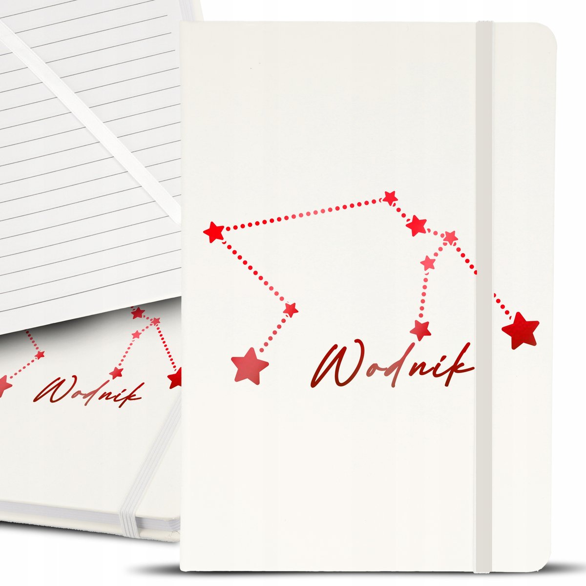 NOTES NOTATNIK RED NA PREZENT BIAŁY Z GUMKĄ A5 ZNAKI ZODIAKU WODNIK WZORY