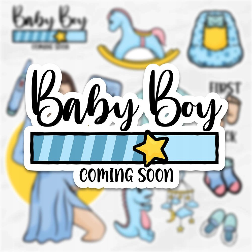 Naklejki Do Planera Kartek Albumu BABY COMING SOON Baby Boy - 12 Naklejek