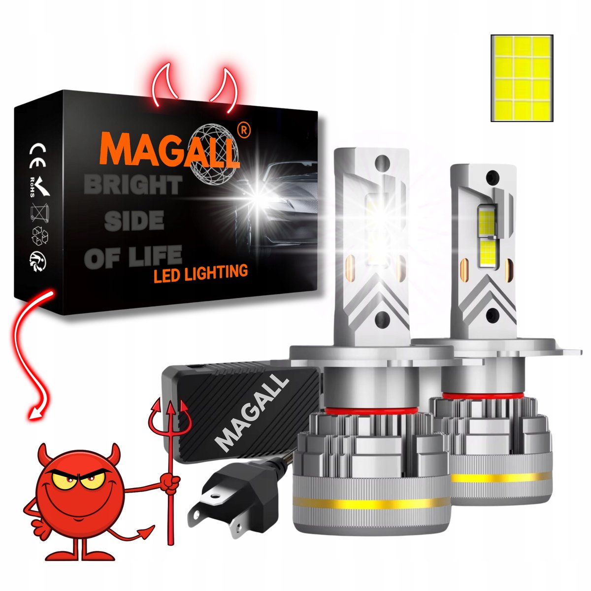 ŻARÓWKI H4 LED CANBUS MAGALL LUCYFER BARDZO MOCNE ŚWIATŁO 48000LM 200W