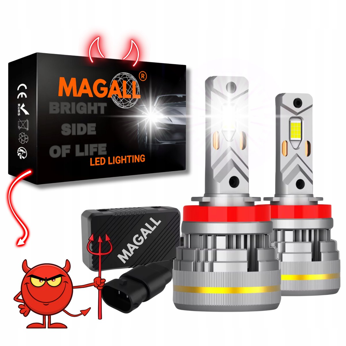 ŻARÓWKI H11 LED CANBUS MAGALL LUCYFER BARDZO MOCNE ŚWIATŁO 48000LM 200W