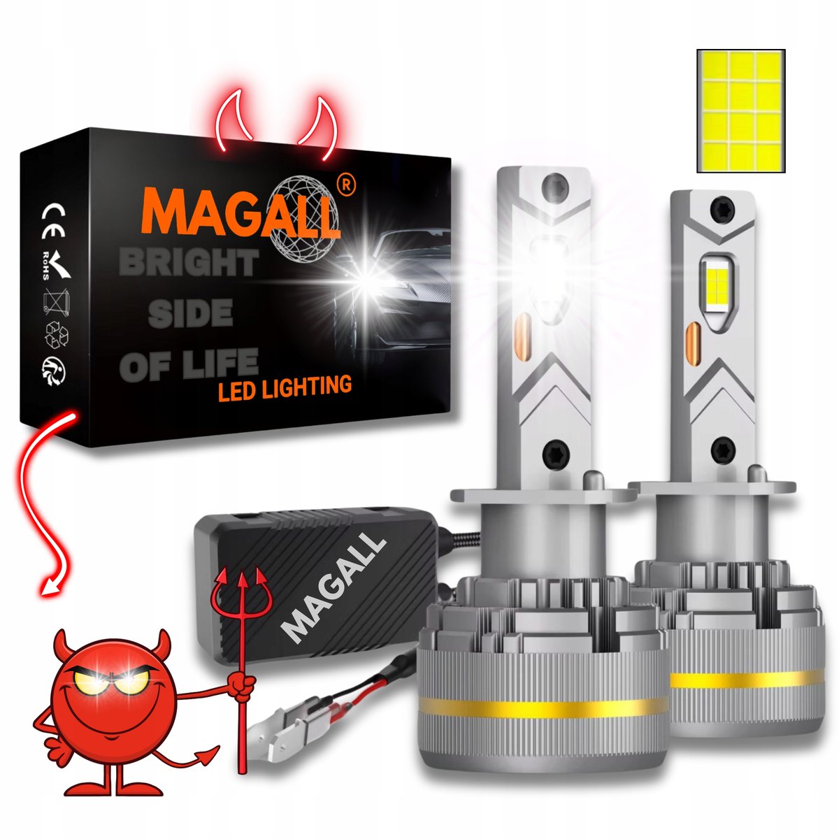ŻARÓWKI H1 LED CANBUS MAGALL LUCYFER BARDZO MOCNE ŚWIATŁO 48000LM 200W