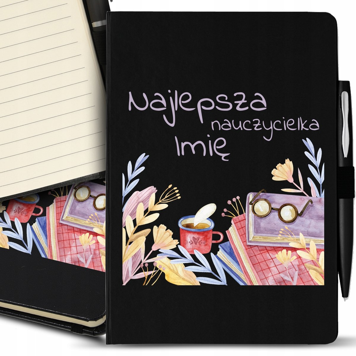 Notes A5 Czarny NAJLEPSZA NAUCZYCIELKA IMIĘ Wzory