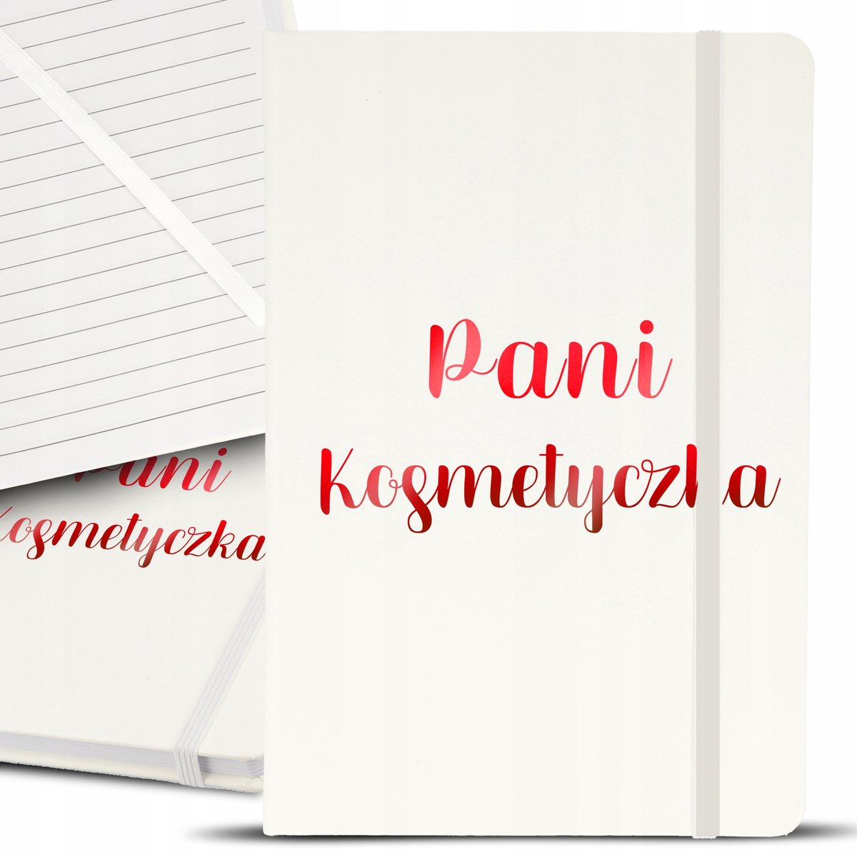 NOTES NOTATNIK RED PREZENT BIAŁY Z GUMKĄ A5 DLA PANI KOSMETYCZKI WZORY