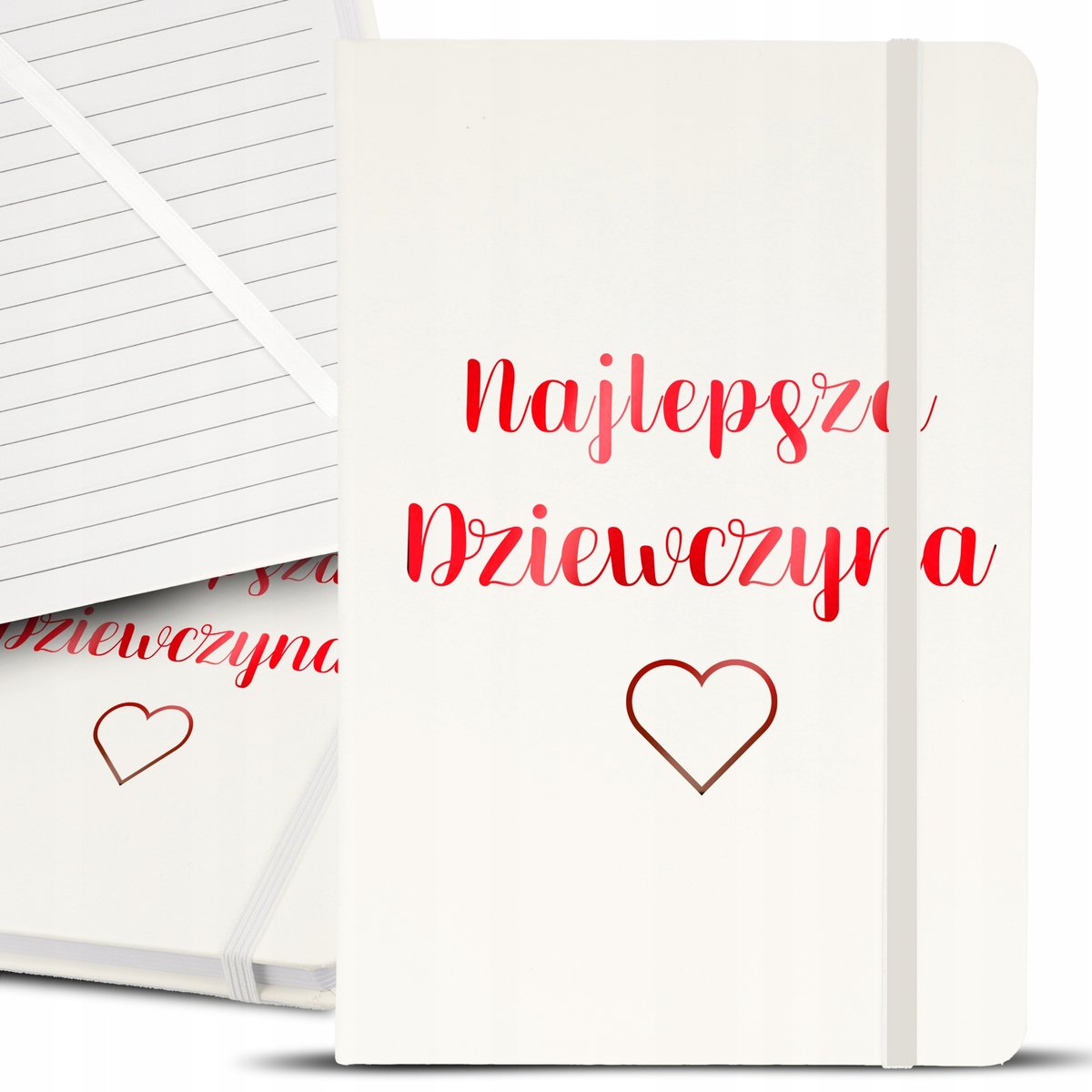 NOTES NOTATNIK RED PREZENT BIAŁY Z GUMKĄ A5 DLA NAJLEPSZEJ DZIEWCZYNY WZORY