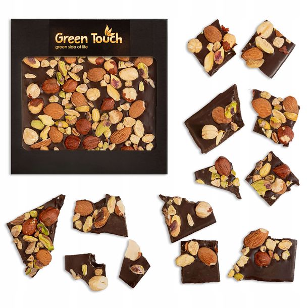 Green Touch czekolada ciemna 70% z orzechami z dodatkiem migdałów, orzechów laskowych, pistacji 85 g