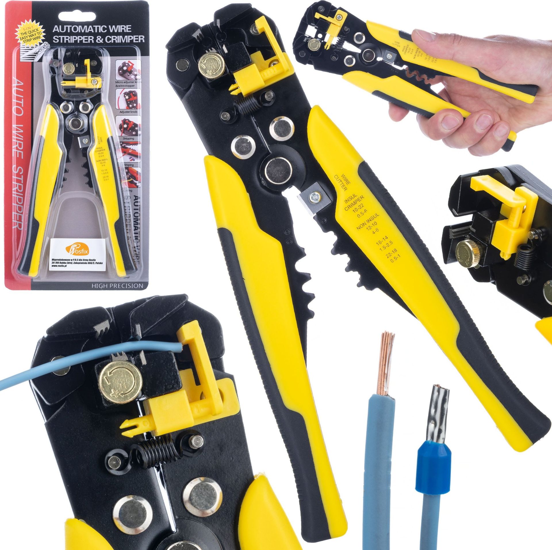 Rosfix ŚCIĄGACZ IZOLACJI DO KABLI PREWODÓW 1,5-6MM 3W1 ZACISKARKA KONEKTORÓW HQ