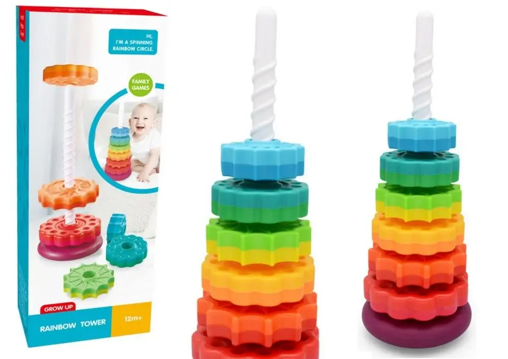 Piramida obrotowa wieża sorter tęczowa 6el - Leantoys