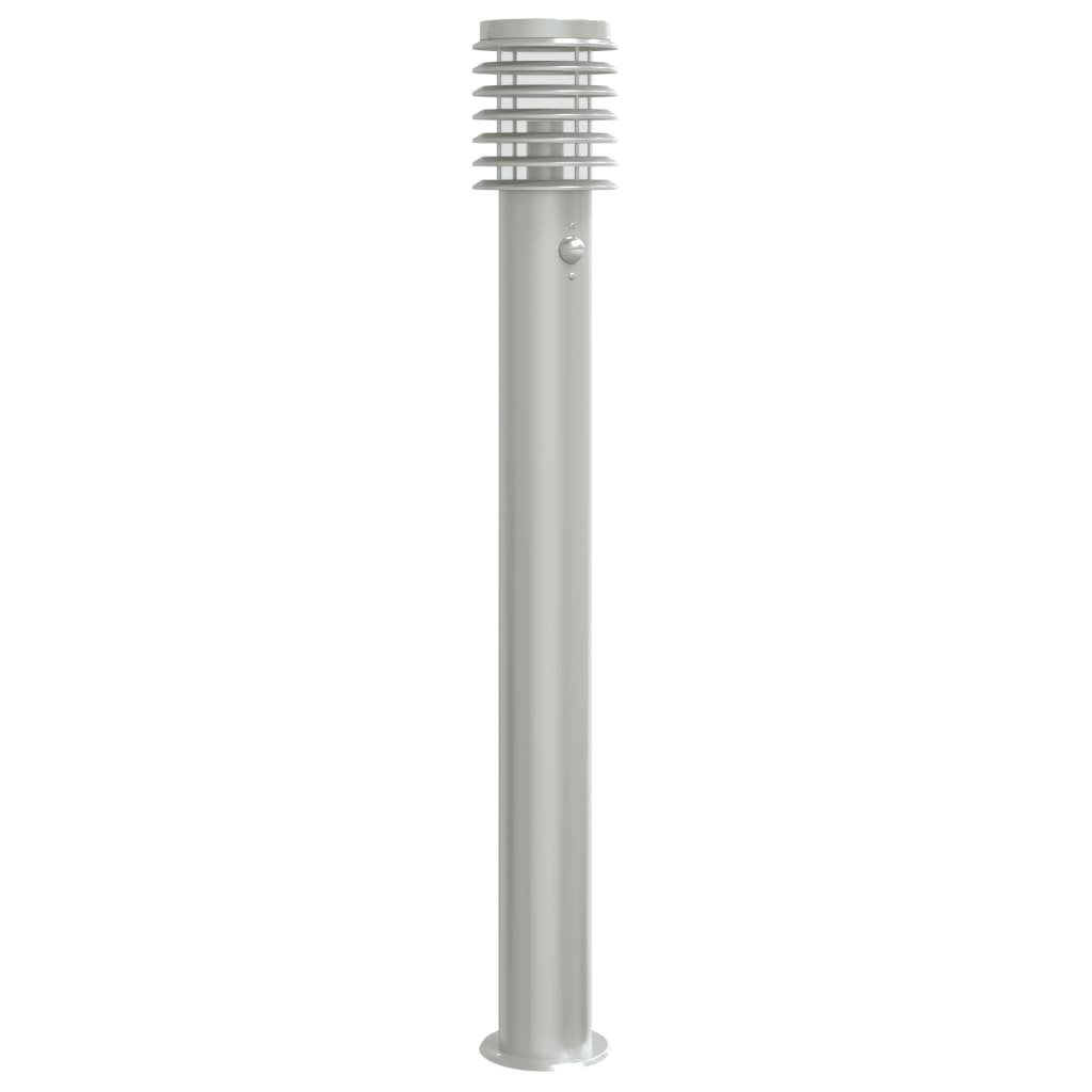 Lampa ogrodowa na słupku, z czujnikiem, srebrna, 110 cm, stal