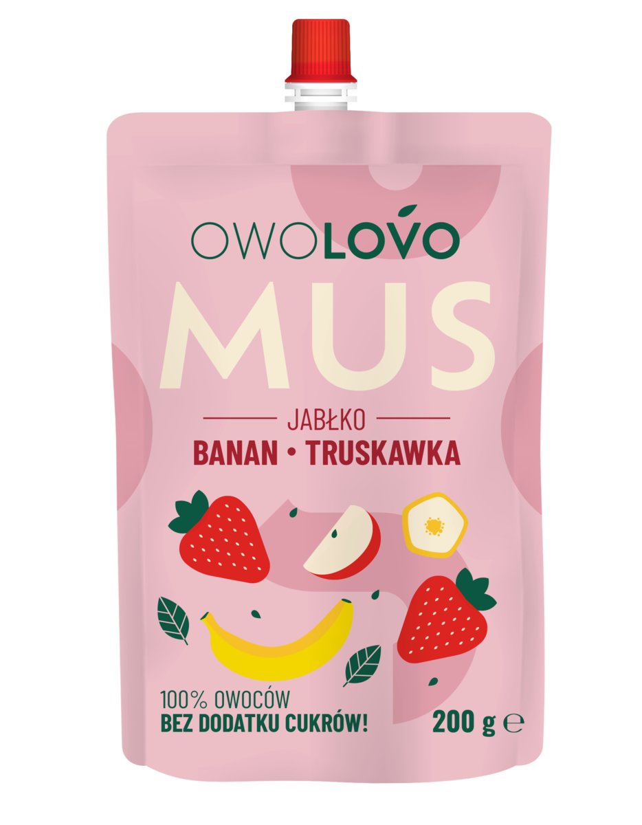 MUS JABŁKO-BANAN-TRUSKAWKA 200G OWOLOVO