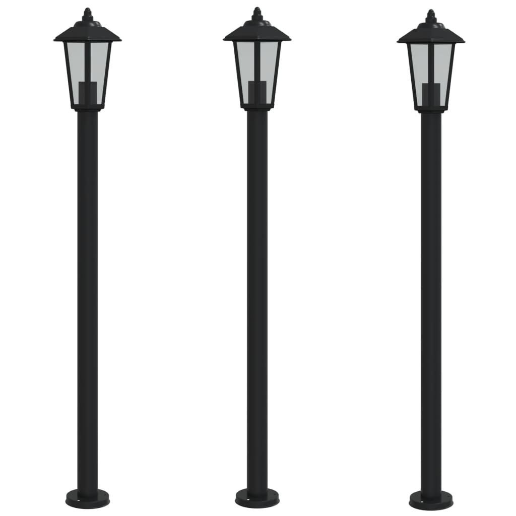 Lampy ogrodowe na słupku, 3 szt., czarne, 120 cm, stal