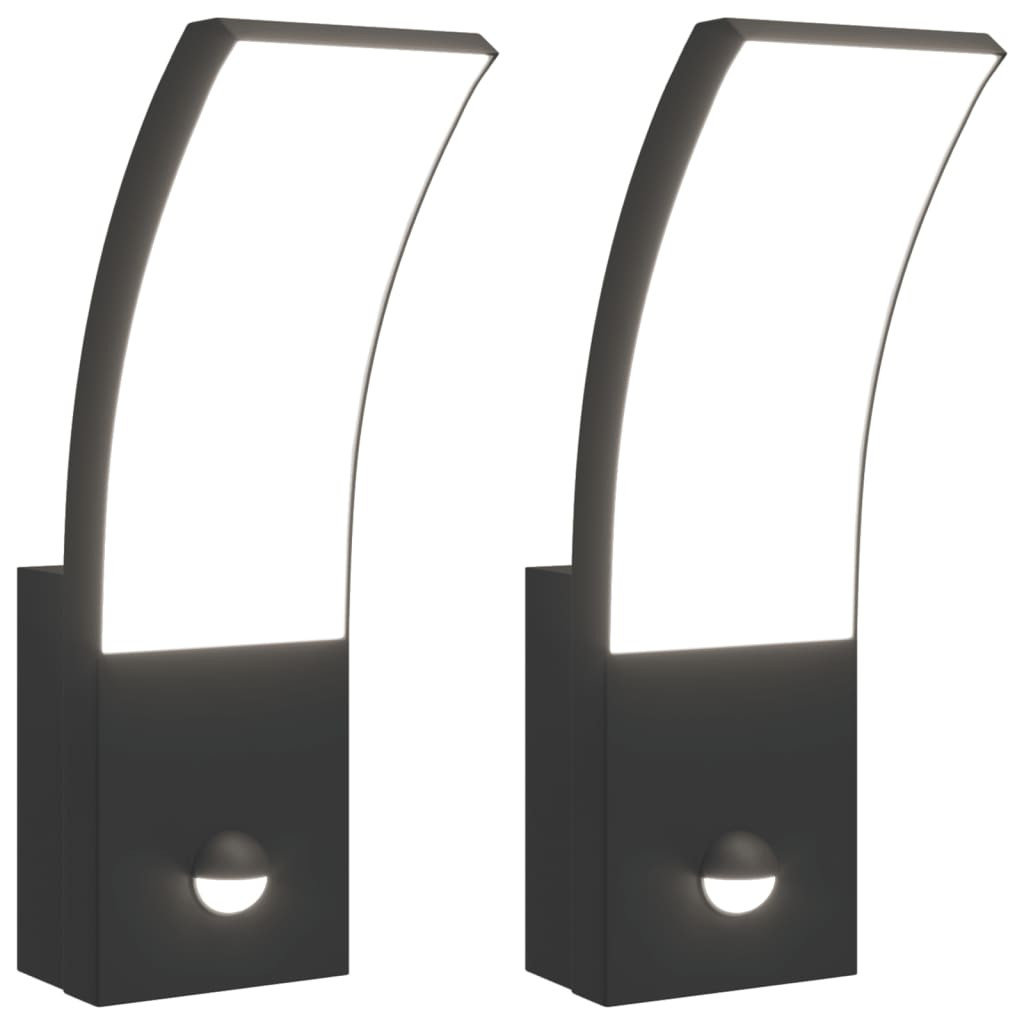 Zewnętrzne kinkiety LED z czujnikami, 2 szt., czarne, aluminium