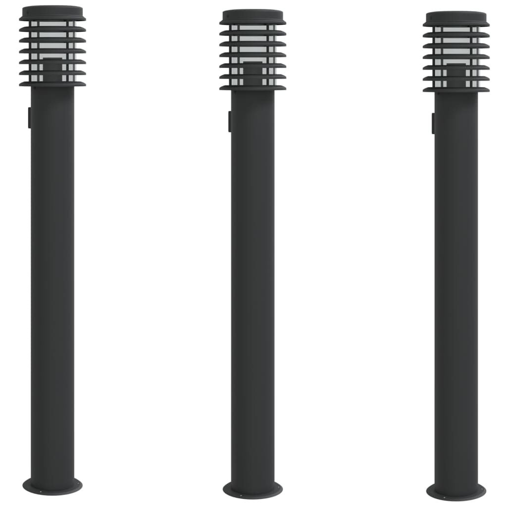 Lampy ogrodowe na słupku, z gniazdkiem, 3 szt., czarne, 110 cm