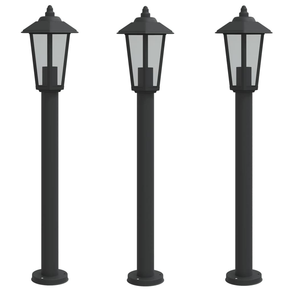 Lampy ogrodowe na słupku, 3 szt, czarne, 80 cm, stal nierdzewna
