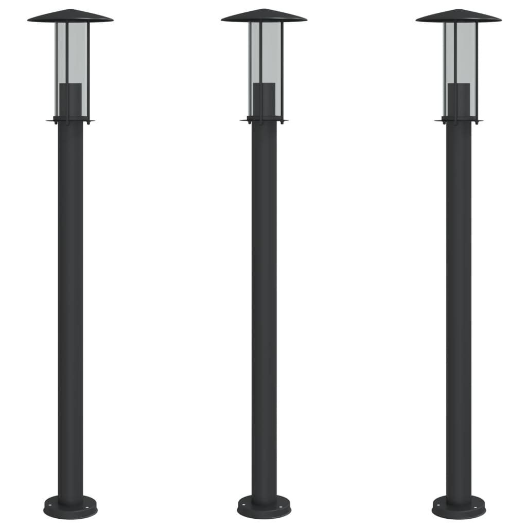Lampy ogrodowe na słupku, 3 szt., czarne, 100 cm, stal