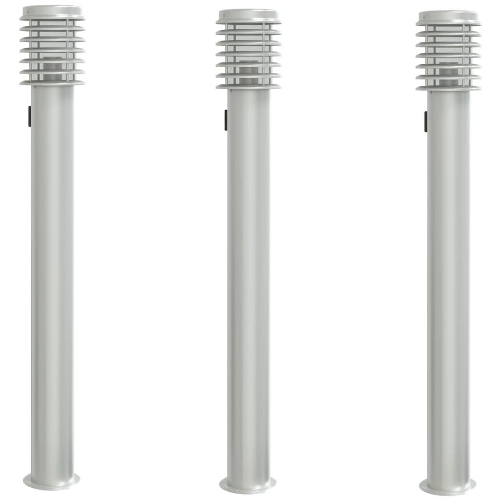 Lampy ogrodowe na słupku, z gniazdkiem, 3 szt., srebrne, 110 cm