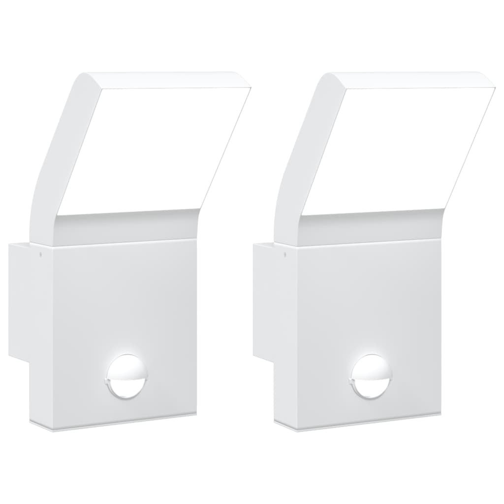 Zewnętrzne kinkiety LED z czujnikami, 2 szt., białe, aluminium