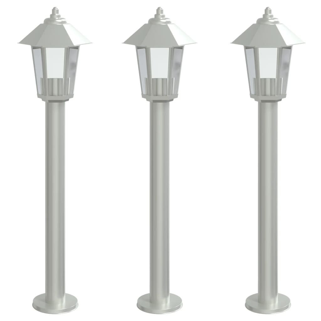 Lampy ogrodowe na słupku, 3 szt., srebrne, 80 cm, stal