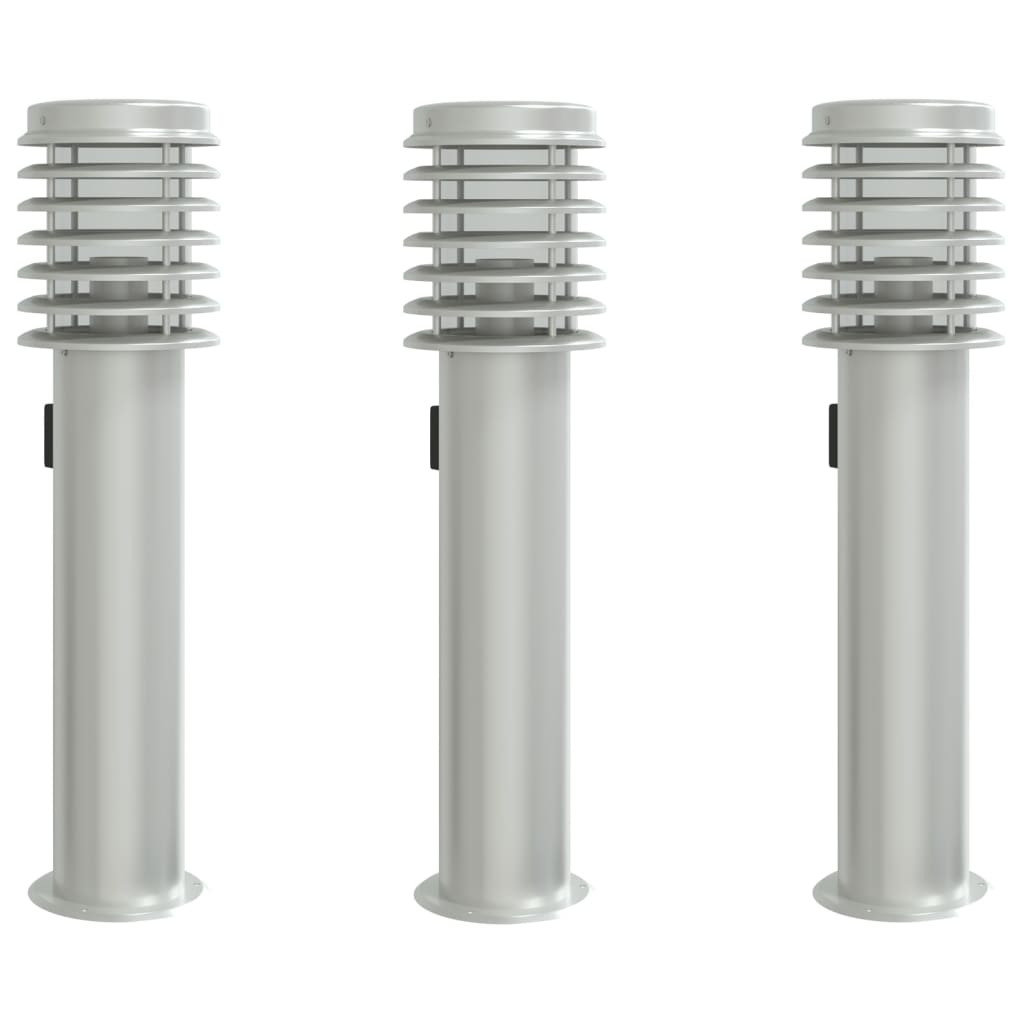 Lampy ogrodowe na słupku, z gniazdkiem, 3 szt., srebrne, 60 cm