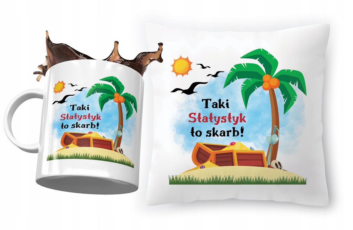 Dla Statystyka Zestaw Poduszka + Kubek na Prezent z Nadrukiem ze Zdjęciem