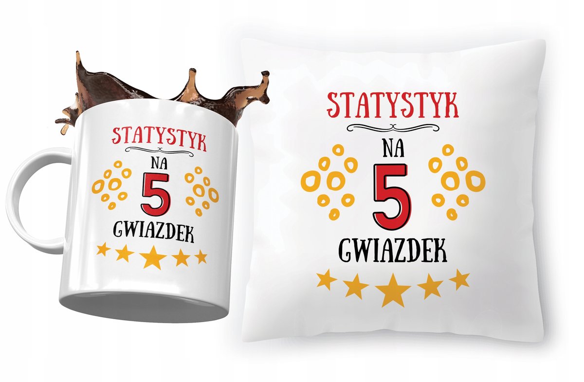 Dla Statystyka Zestaw Poduszka + Kubek na Prezent z Nadrukiem ze Zdjęciem