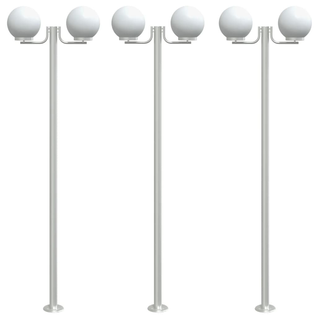 Stojące lampy ogrodowe, 3 szt, srebrne, 215 cm, stal nierdzewna